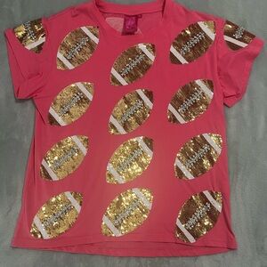 QUEEN OF SPARKLES Pink Tee with Gold Sequin Footballs